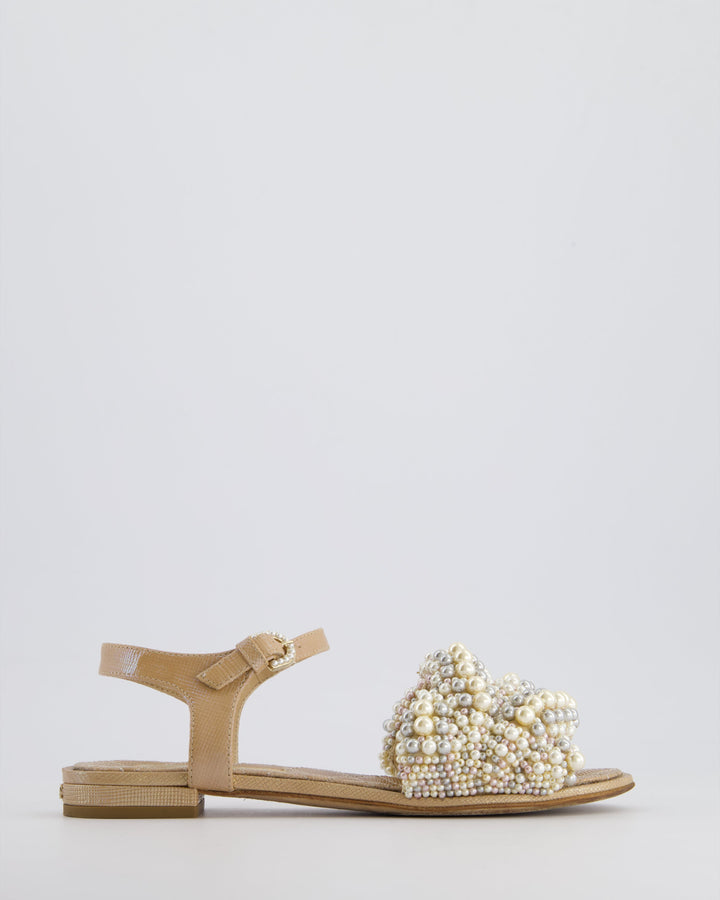 Top Quality Chanel Shimmer Beige Sandals with Pearl Detail Size EU 36.5C