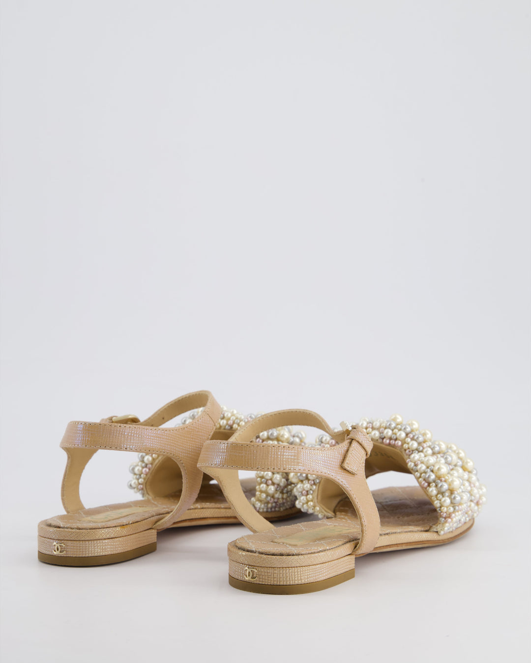 Top Quality Chanel Shimmer Beige Sandals with Pearl Detail Size EU 36.5C