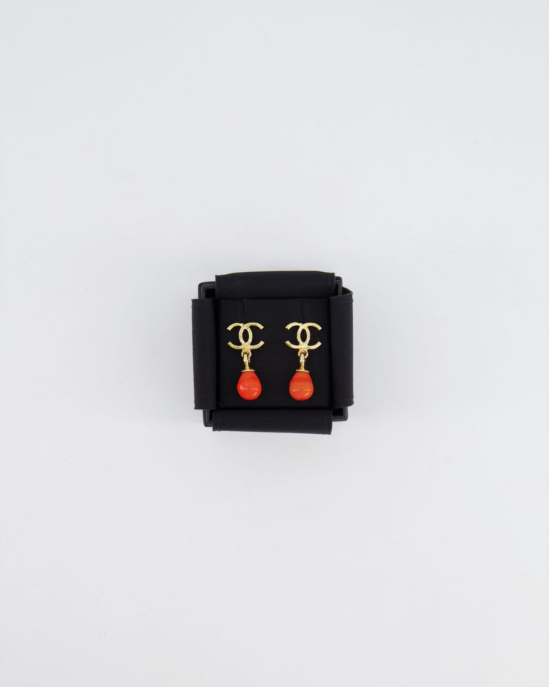 *HOT* Top Quality Chanel Gold and Orange CC Logo Pendant Earrings