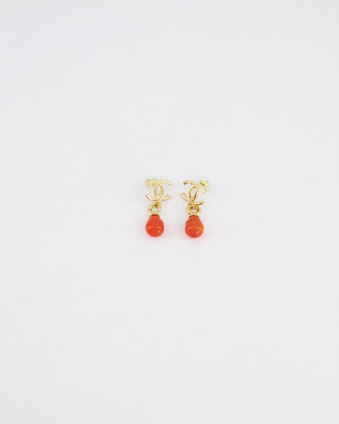 *HOT* Top Quality Chanel Gold and Orange CC Logo Pendant Earrings