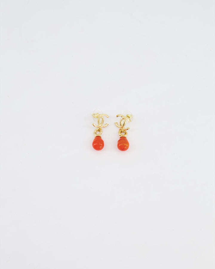 *HOT* Top Quality Chanel Gold and Orange CC Logo Pendant Earrings