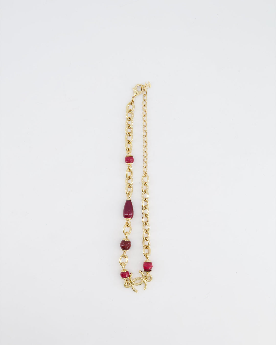 *HOT* Top Quality Chanel Gold Necklace with Burgundy Stone Details and CC Logo