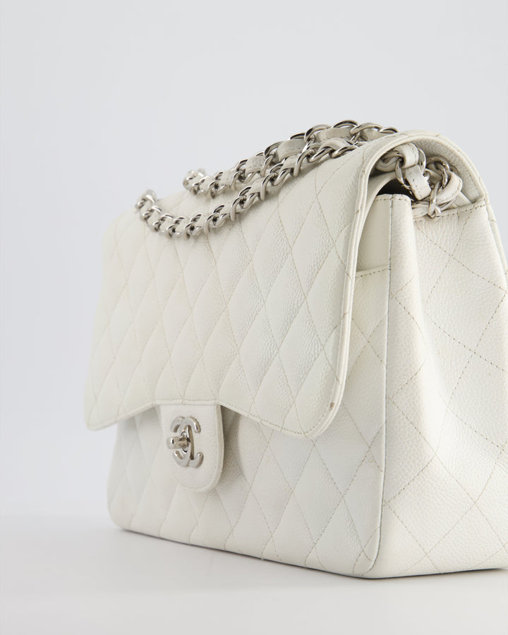 Top Quality Chanel White Jumbo Classic Double Flap Bag in Caviar Leather with Silver Hardware