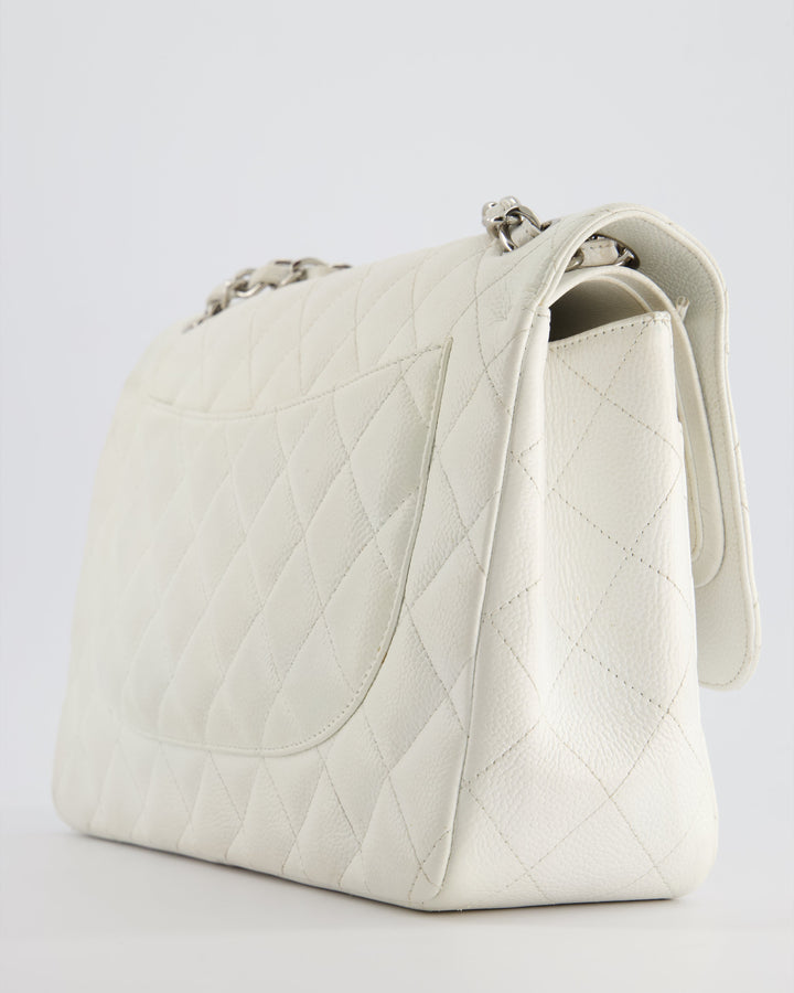 Top Quality Chanel White Jumbo Classic Double Flap Bag in Caviar Leather with Silver Hardware