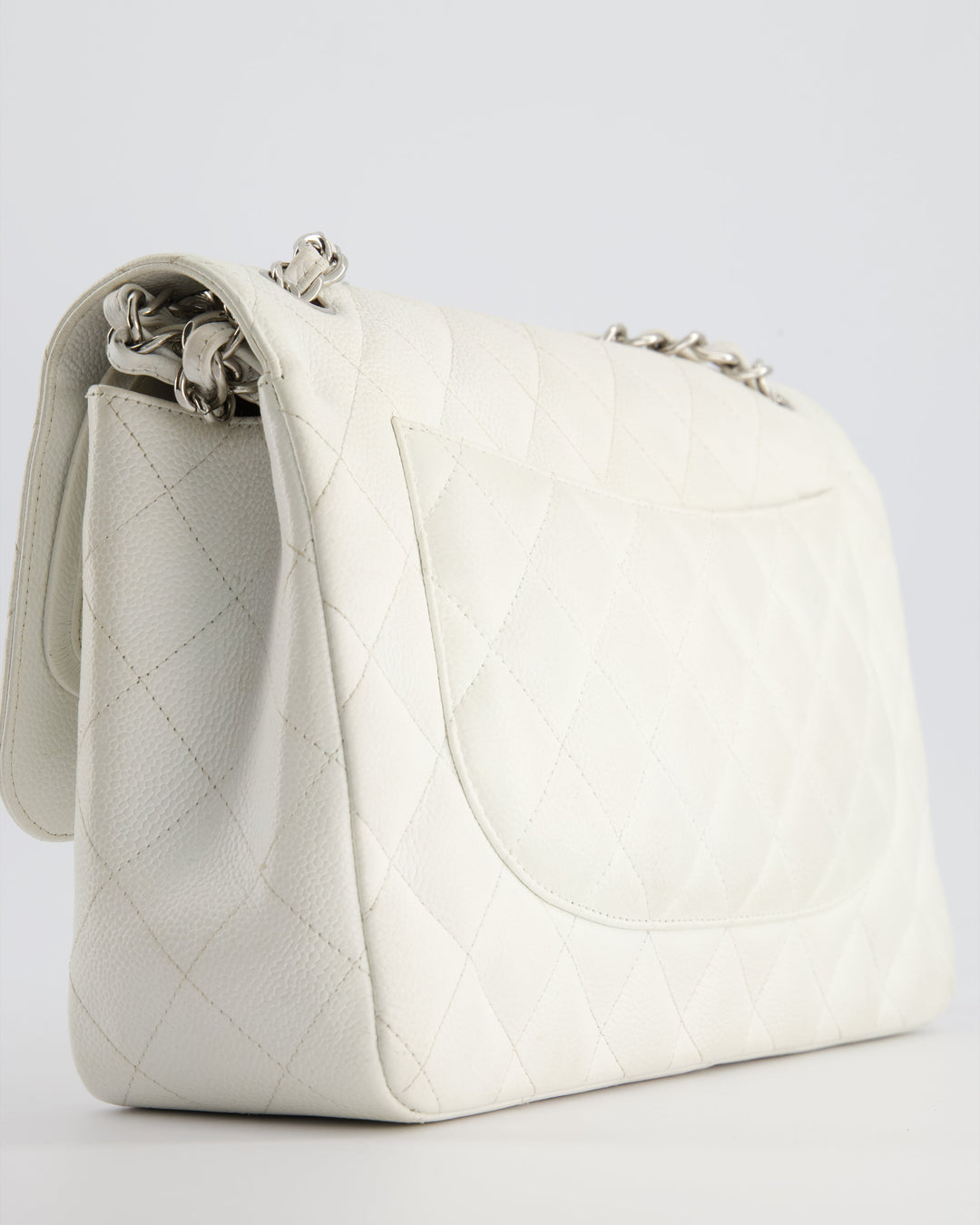 Top Quality Chanel White Jumbo Classic Double Flap Bag in Caviar Leather with Silver Hardware