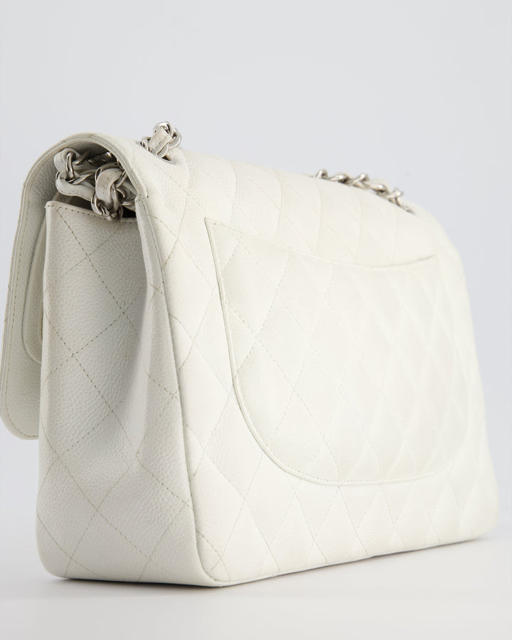 Top Quality Chanel White Jumbo Classic Double Flap Bag in Caviar Leather with Silver Hardware
