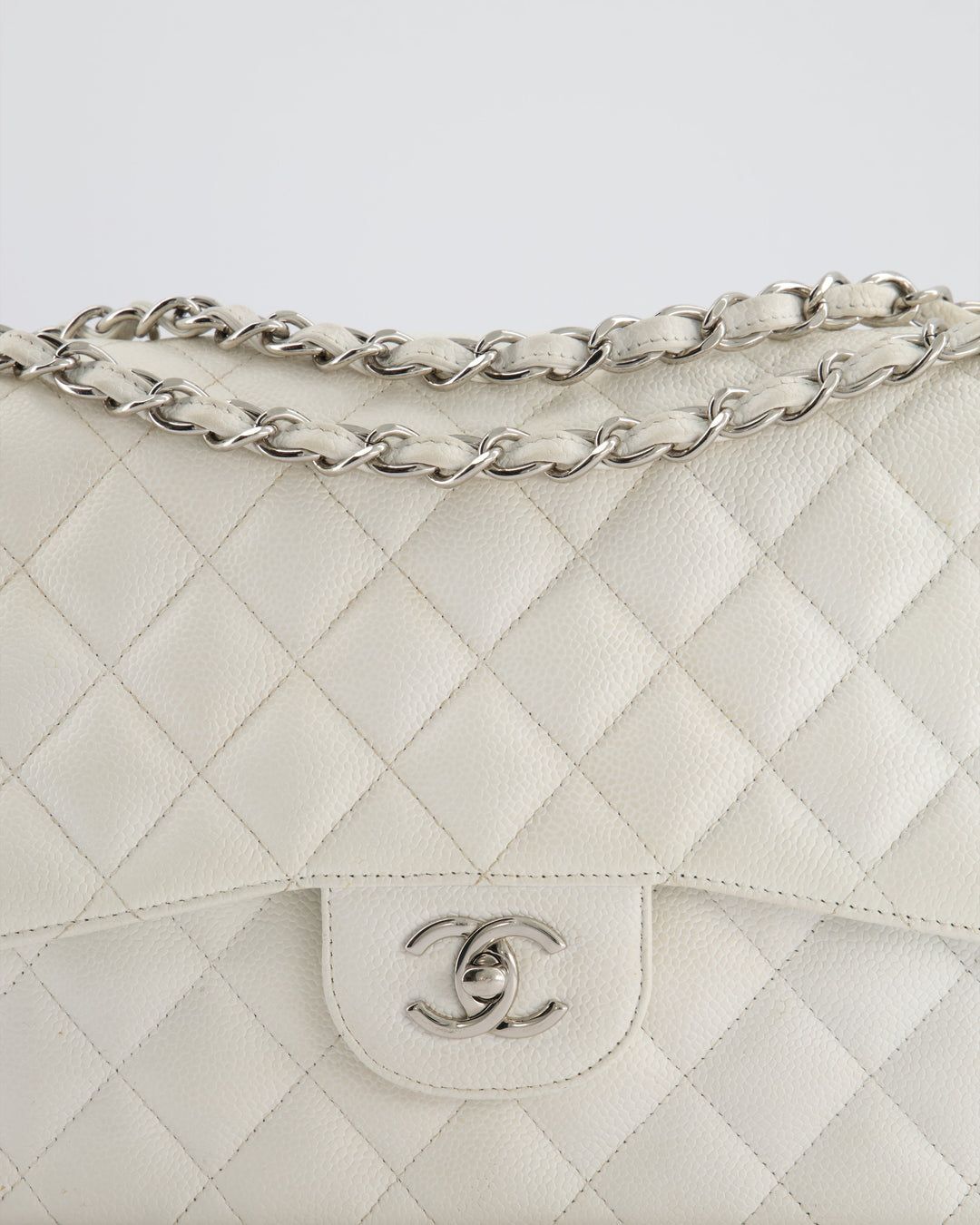 Top Quality Chanel White Jumbo Classic Double Flap Bag in Caviar Leather with Silver Hardware