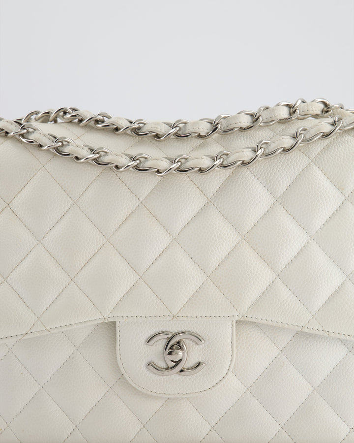 Top Quality Chanel White Jumbo Classic Double Flap Bag in Caviar Leather with Silver Hardware