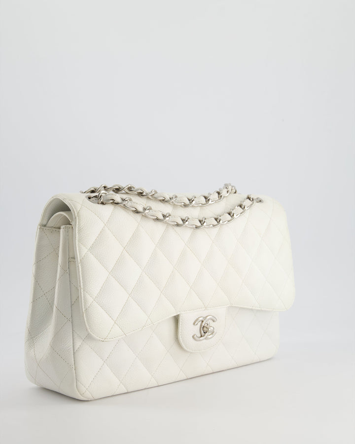 Top Quality Chanel White Jumbo Classic Double Flap Bag in Caviar Leather with Silver Hardware