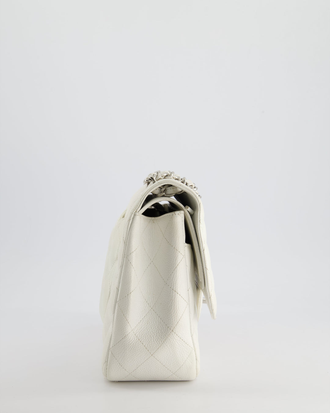 Top Quality Chanel White Jumbo Classic Double Flap Bag in Caviar Leather with Silver Hardware