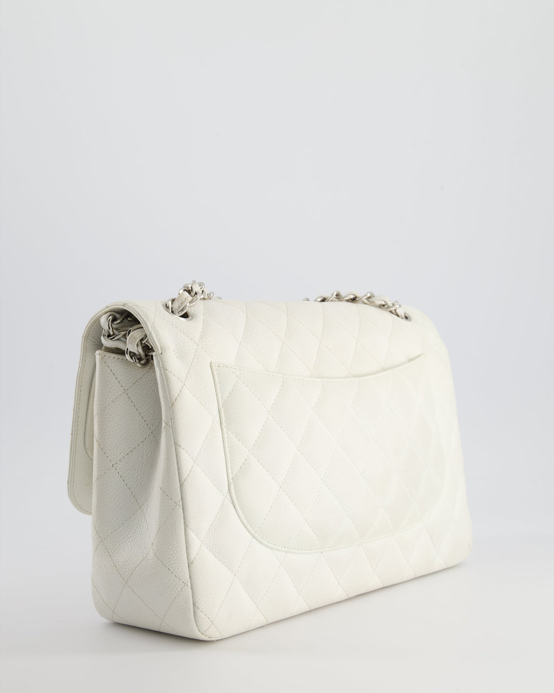 Top Quality Chanel White Jumbo Classic Double Flap Bag in Caviar Leather with Silver Hardware