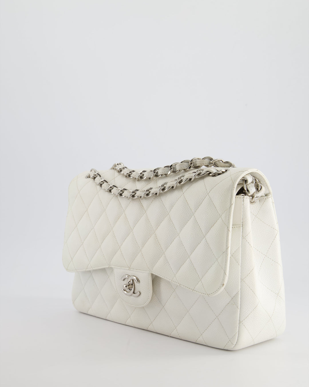Top Quality Chanel White Jumbo Classic Double Flap Bag in Caviar Leather with Silver Hardware