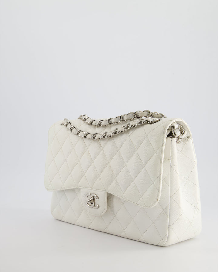 Top Quality Chanel White Jumbo Classic Double Flap Bag in Caviar Leather with Silver Hardware