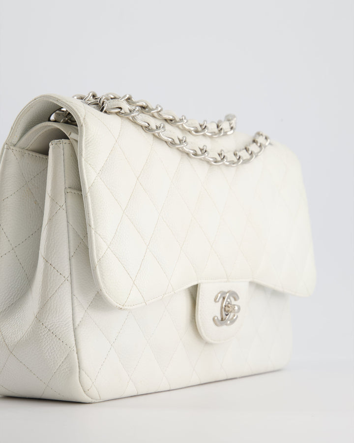 Top Quality Chanel White Jumbo Classic Double Flap Bag in Caviar Leather with Silver Hardware