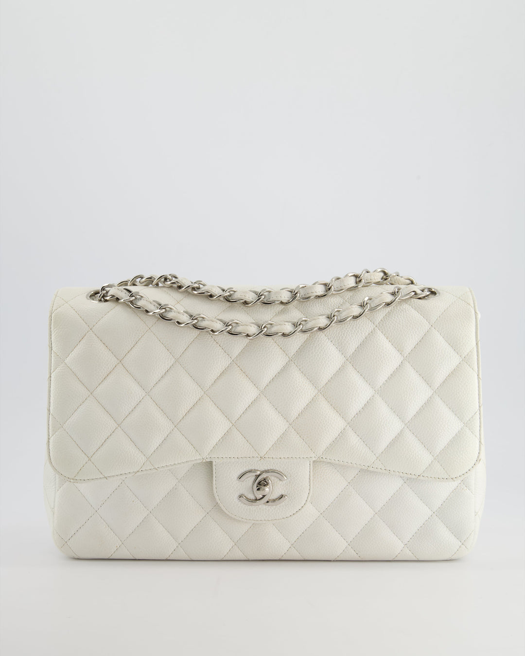 Top Quality Chanel White Jumbo Classic Double Flap Bag in Caviar Leather with Silver Hardware