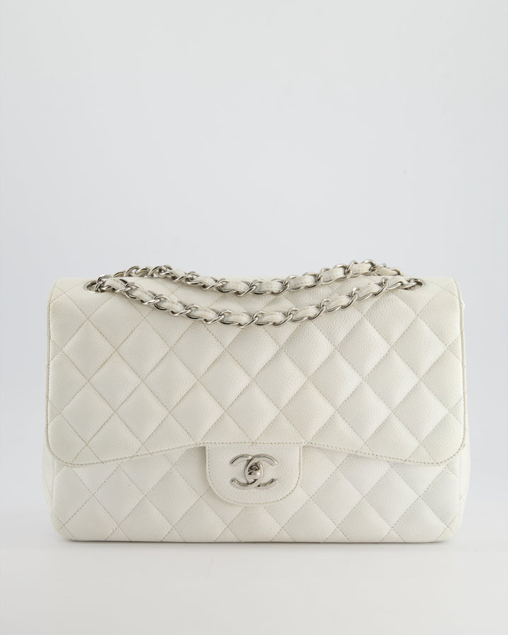 Top Quality Chanel White Jumbo Classic Double Flap Bag in Caviar Leather with Silver Hardware