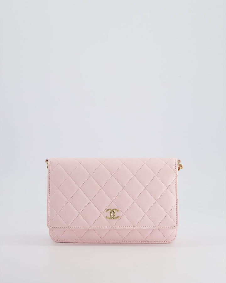 *HOT* Chanel Baby Pink Wallet on Chain in Lambskin Leather with Pearl Strap