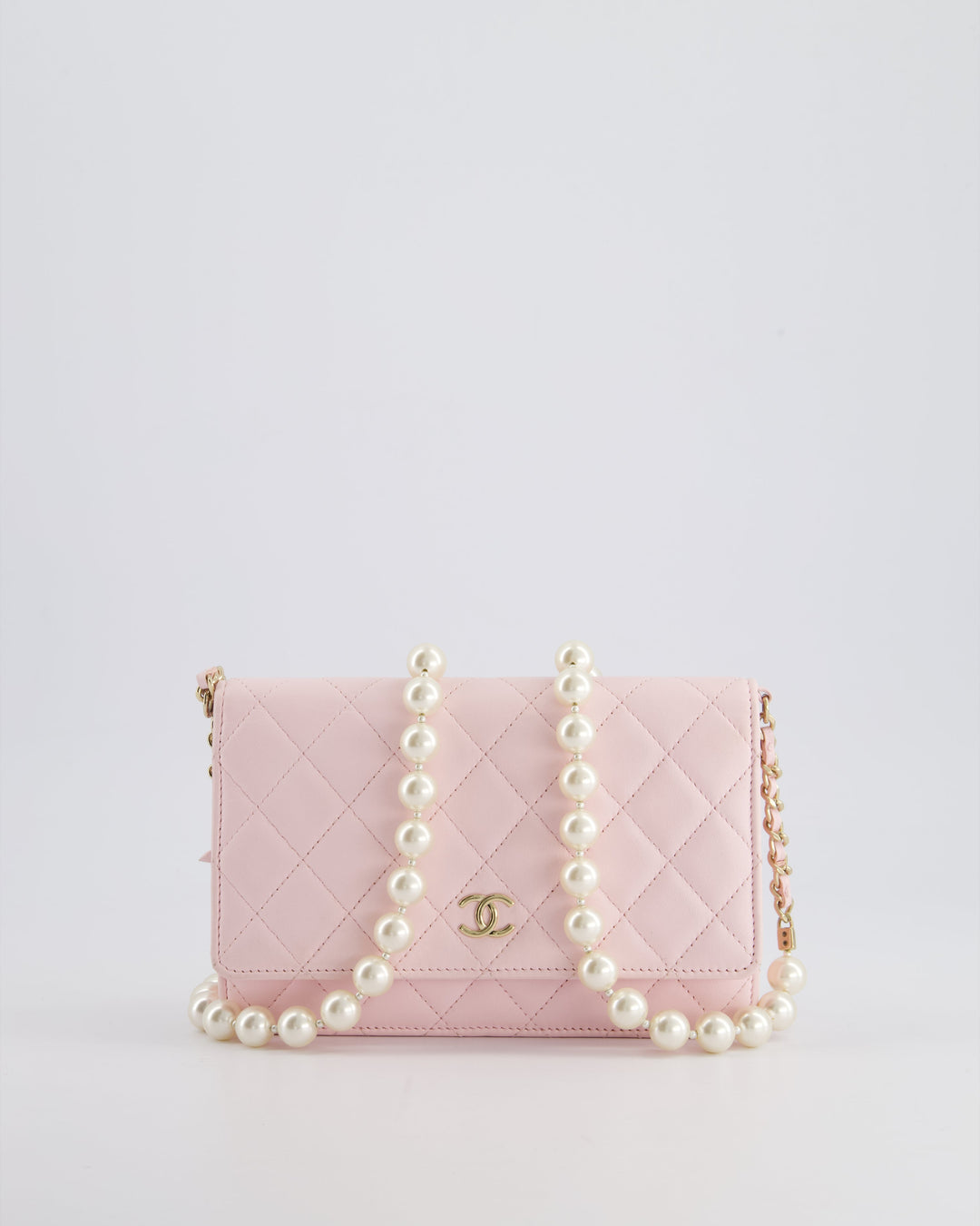 *HOT* Top Quality Chanel Baby Pink Wallet on Chain in Lambskin Leather with Pearl Strap