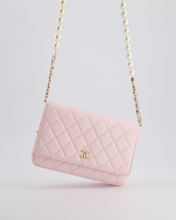 *HOT* Top Quality Chanel Baby Pink Wallet on Chain in Lambskin Leather with Pearl Strap