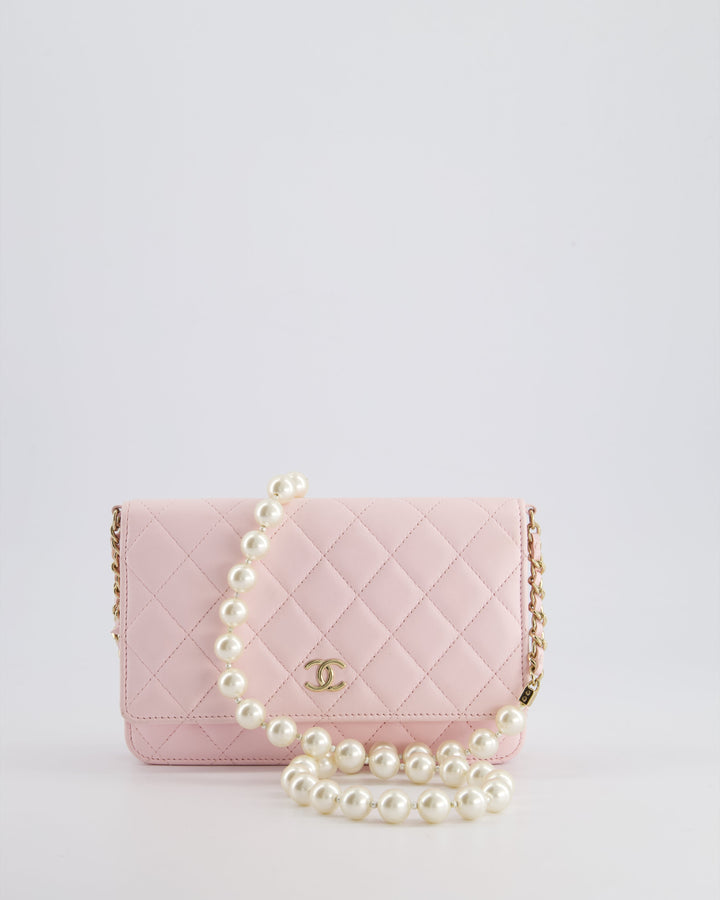 *HOT* Top Quality Chanel Baby Pink Wallet on Chain in Lambskin Leather with Pearl Strap