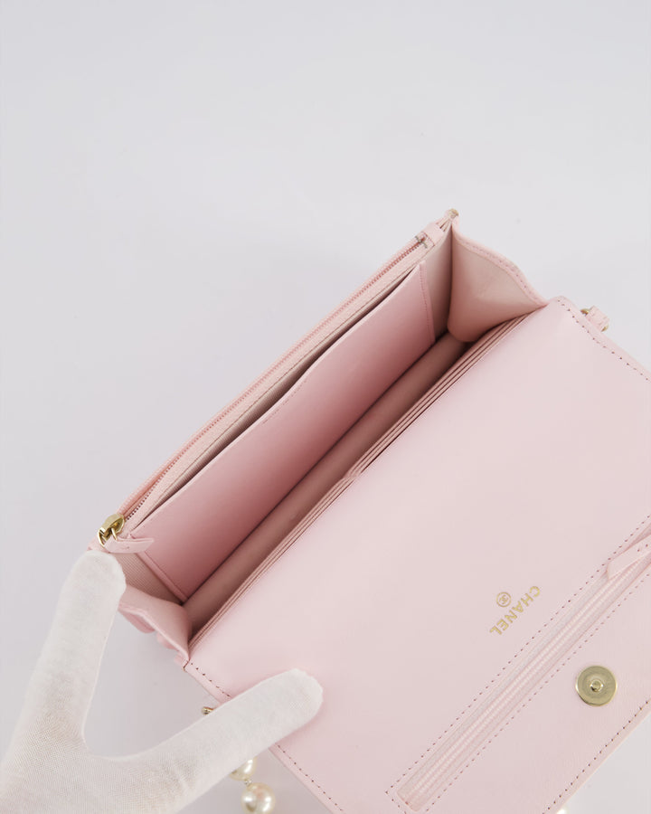 *HOT* Top Quality Chanel Baby Pink Wallet on Chain in Lambskin Leather with Pearl Strap