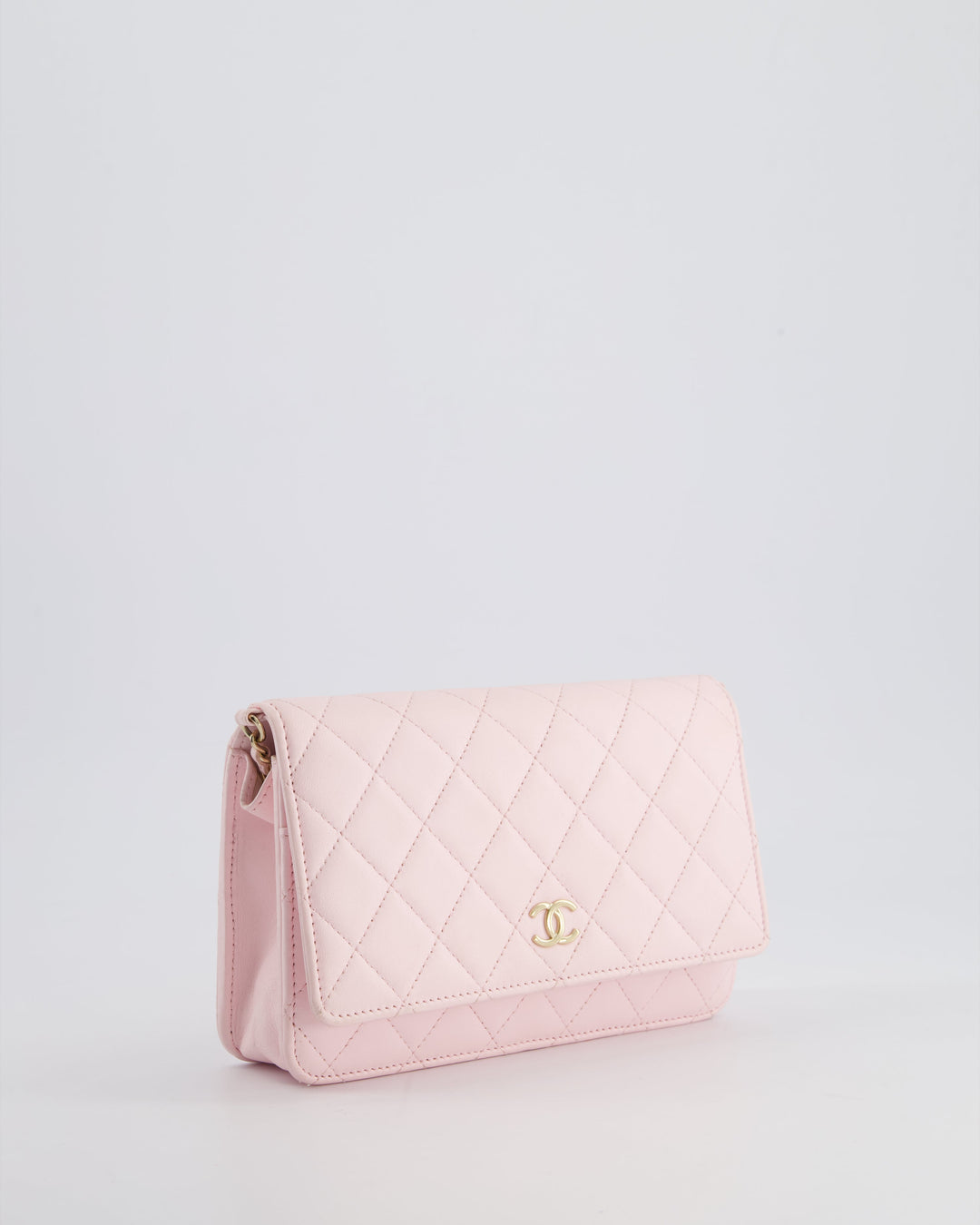 *HOT* Chanel Baby Pink Wallet on Chain in Lambskin Leather with Pearl Strap