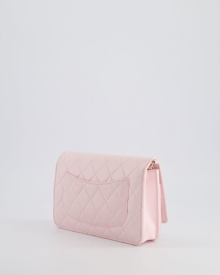 *HOT* Chanel Baby Pink Wallet on Chain in Lambskin Leather with Pearl Strap