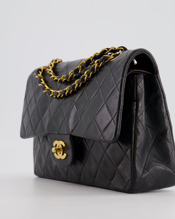 Top Quality Chanel Vintage Black Medium Classic Double Flap Bag in Lambskin Leather with 24K Gold Hardware
