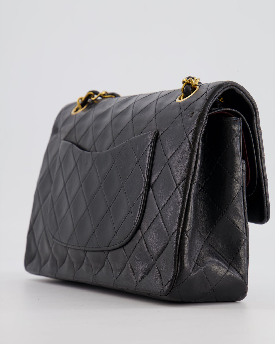 Top Quality Chanel Vintage Black Medium Classic Double Flap Bag in Lambskin Leather with 24K Gold Hardware