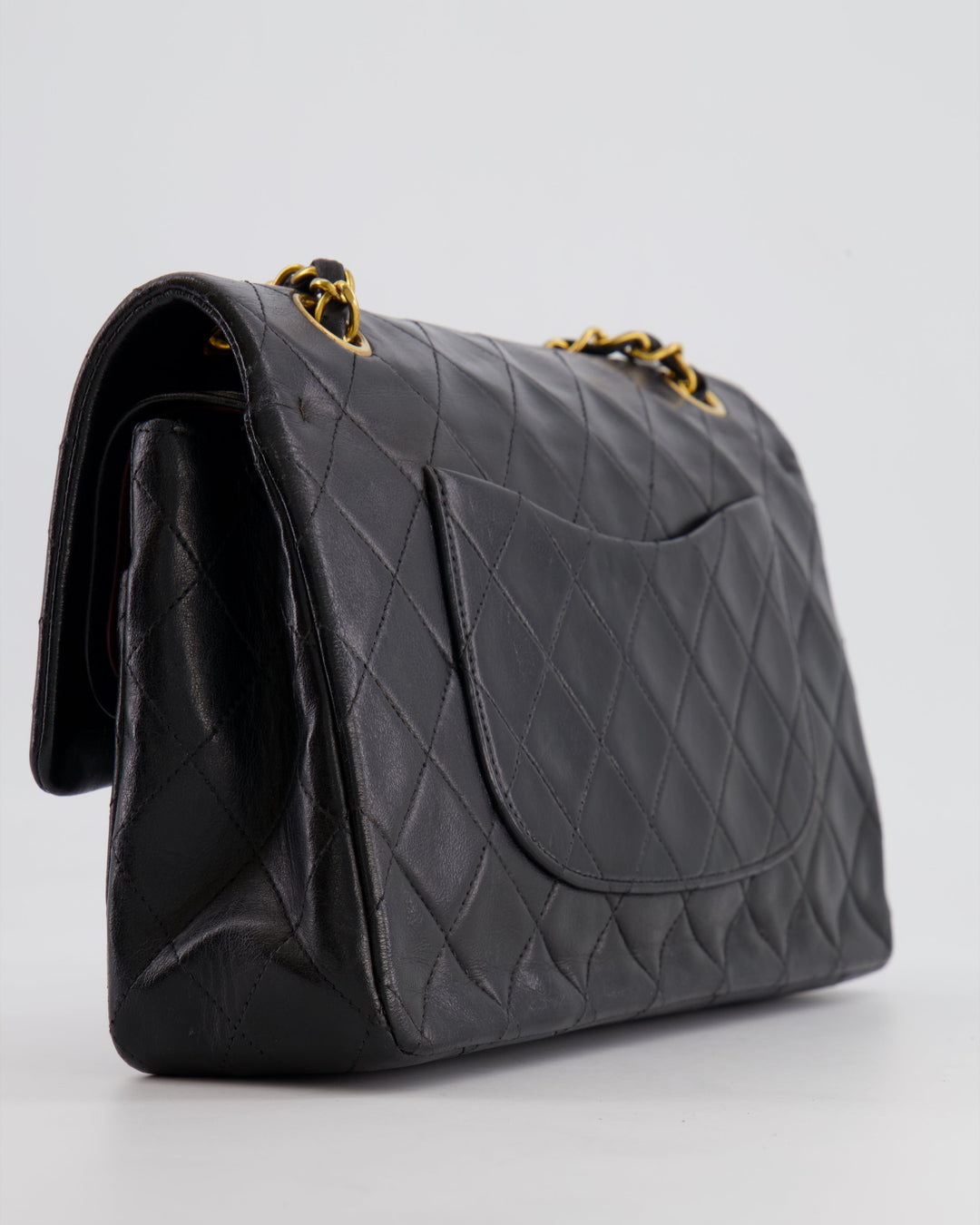 Top Quality Chanel Vintage Black Medium Classic Double Flap Bag in Lambskin Leather with 24K Gold Hardware