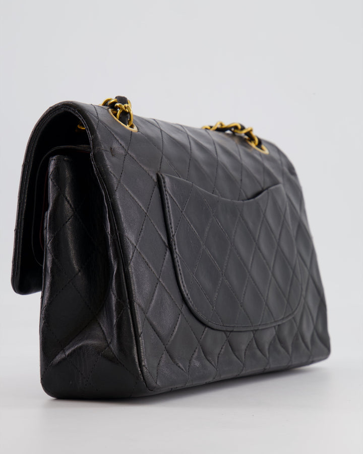 Top Quality Chanel Vintage Black Medium Classic Double Flap Bag in Lambskin Leather with 24K Gold Hardware