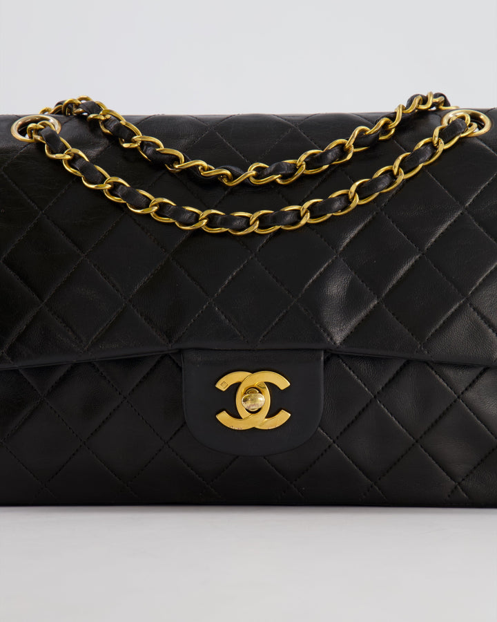 Top Quality Chanel Vintage Black Medium Classic Double Flap Bag in Lambskin Leather with 24K Gold Hardware