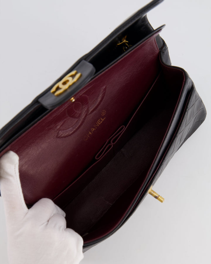 Top Quality Chanel Vintage Black Medium Classic Double Flap Bag in Lambskin Leather with 24K Gold Hardware