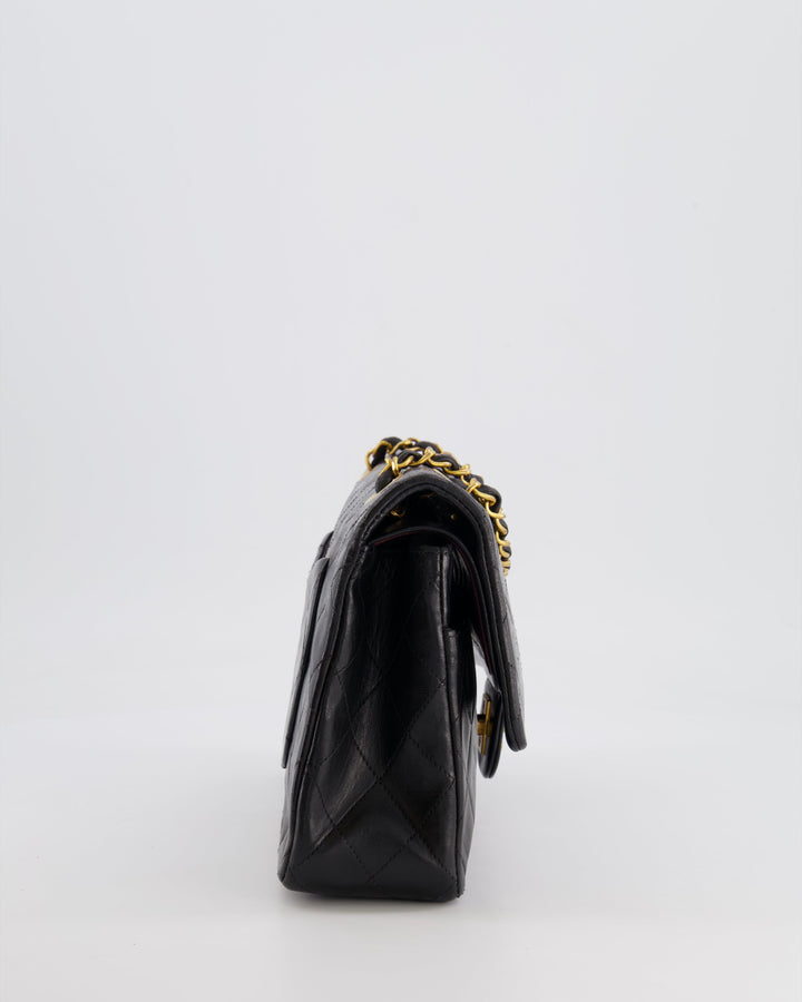 Top Quality Chanel Vintage Black Medium Classic Double Flap Bag in Lambskin Leather with 24K Gold Hardware