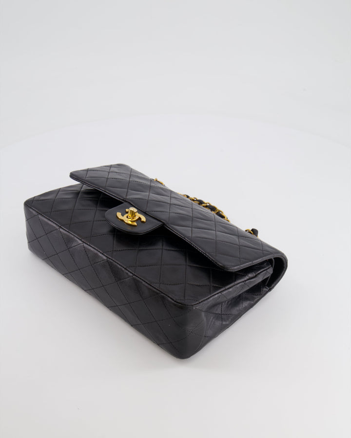 Top Quality Chanel Vintage Black Medium Classic Double Flap Bag in Lambskin Leather with 24K Gold Hardware