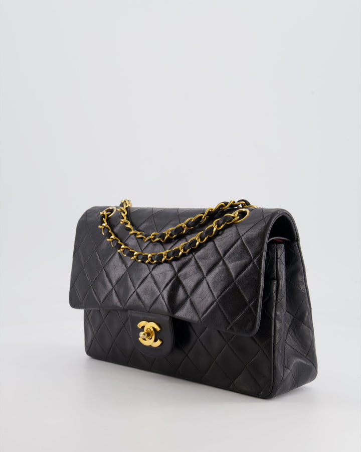 Top Quality Chanel Vintage Black Medium Classic Double Flap Bag in Lambskin Leather with 24K Gold Hardware