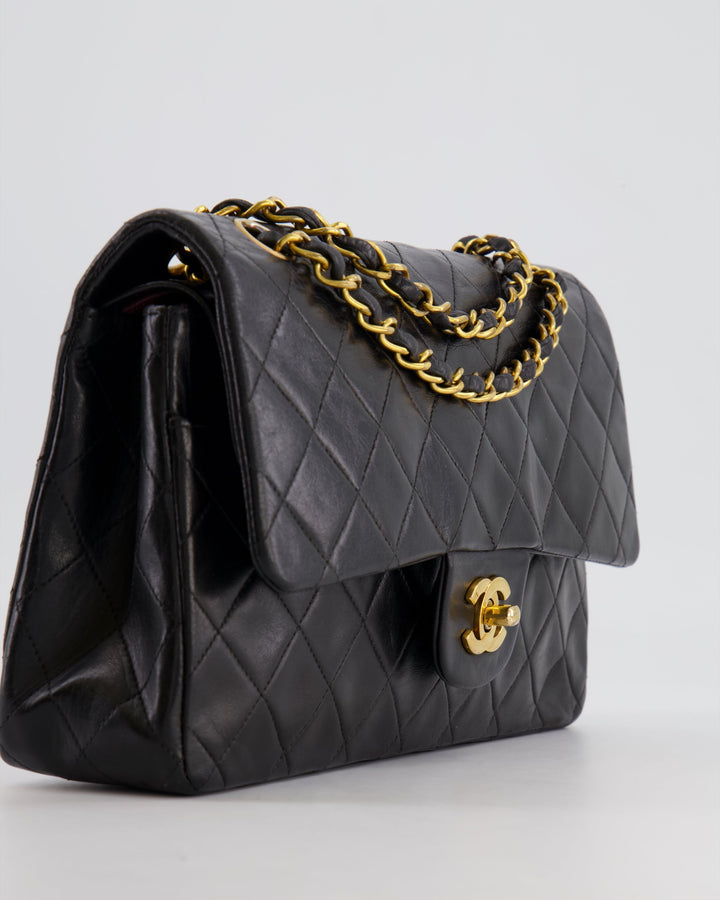 Top Quality Chanel Vintage Black Medium Classic Double Flap Bag in Lambskin Leather with 24K Gold Hardware