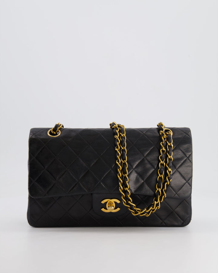 Top Quality Chanel Vintage Black Medium Classic Double Flap Bag in Lambskin Leather with 24K Gold Hardware