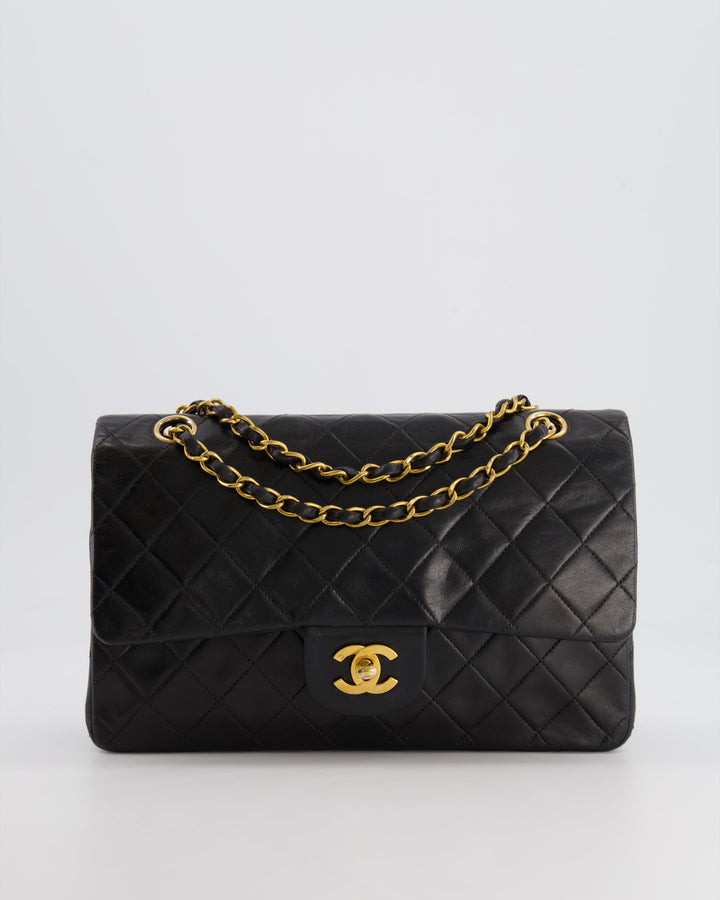 Top Quality Chanel Vintage Black Medium Classic Double Flap Bag in Lambskin Leather with 24K Gold Hardware