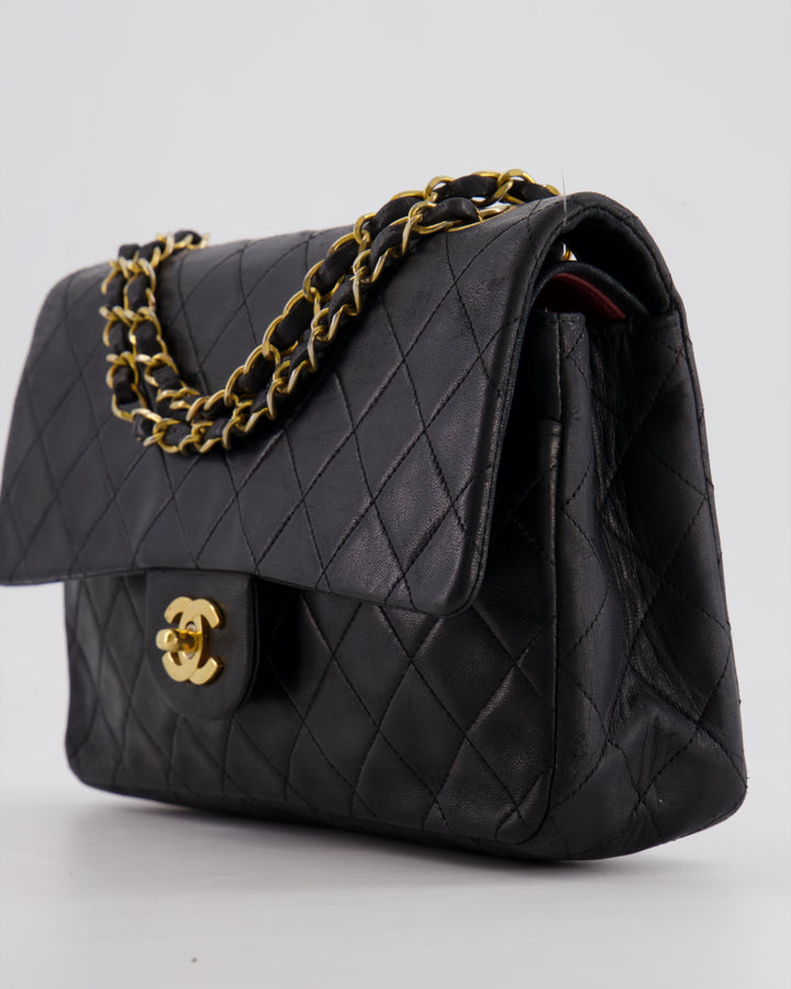 Top Quality Chanel Vintage Black Medium  Classic Double Flap Bag in Lambskin Leather with 24K Gold Hardware