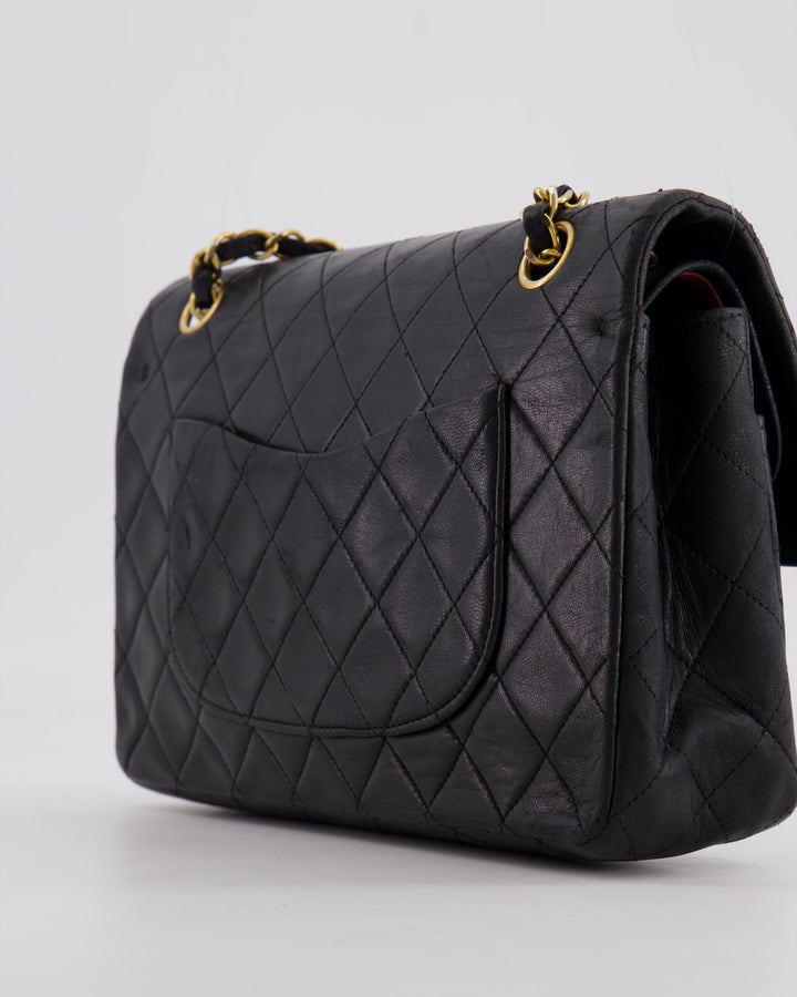 Top Quality Chanel Vintage Black Medium  Classic Double Flap Bag in Lambskin Leather with 24K Gold Hardware