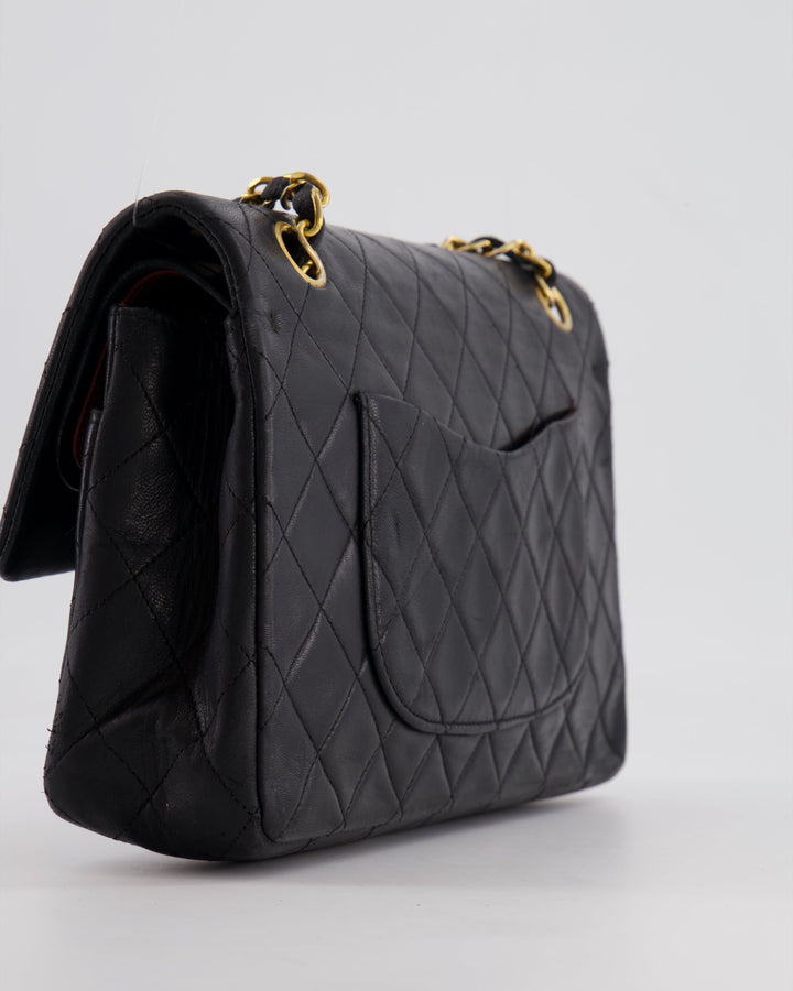 Top Quality Chanel Vintage Black Medium  Classic Double Flap Bag in Lambskin Leather with 24K Gold Hardware