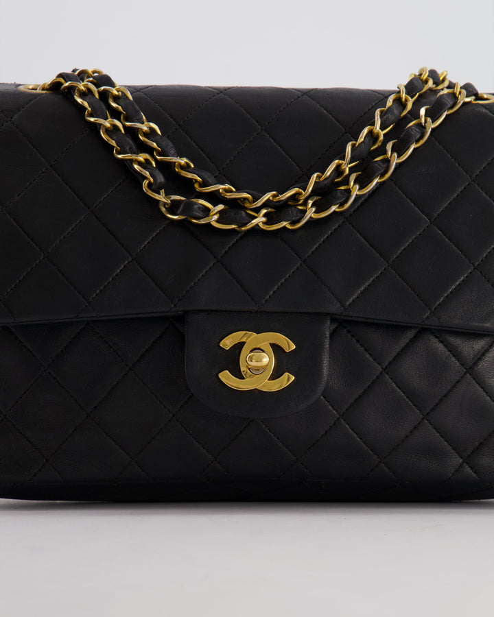 Top Quality Chanel Vintage Black Medium  Classic Double Flap Bag in Lambskin Leather with 24K Gold Hardware