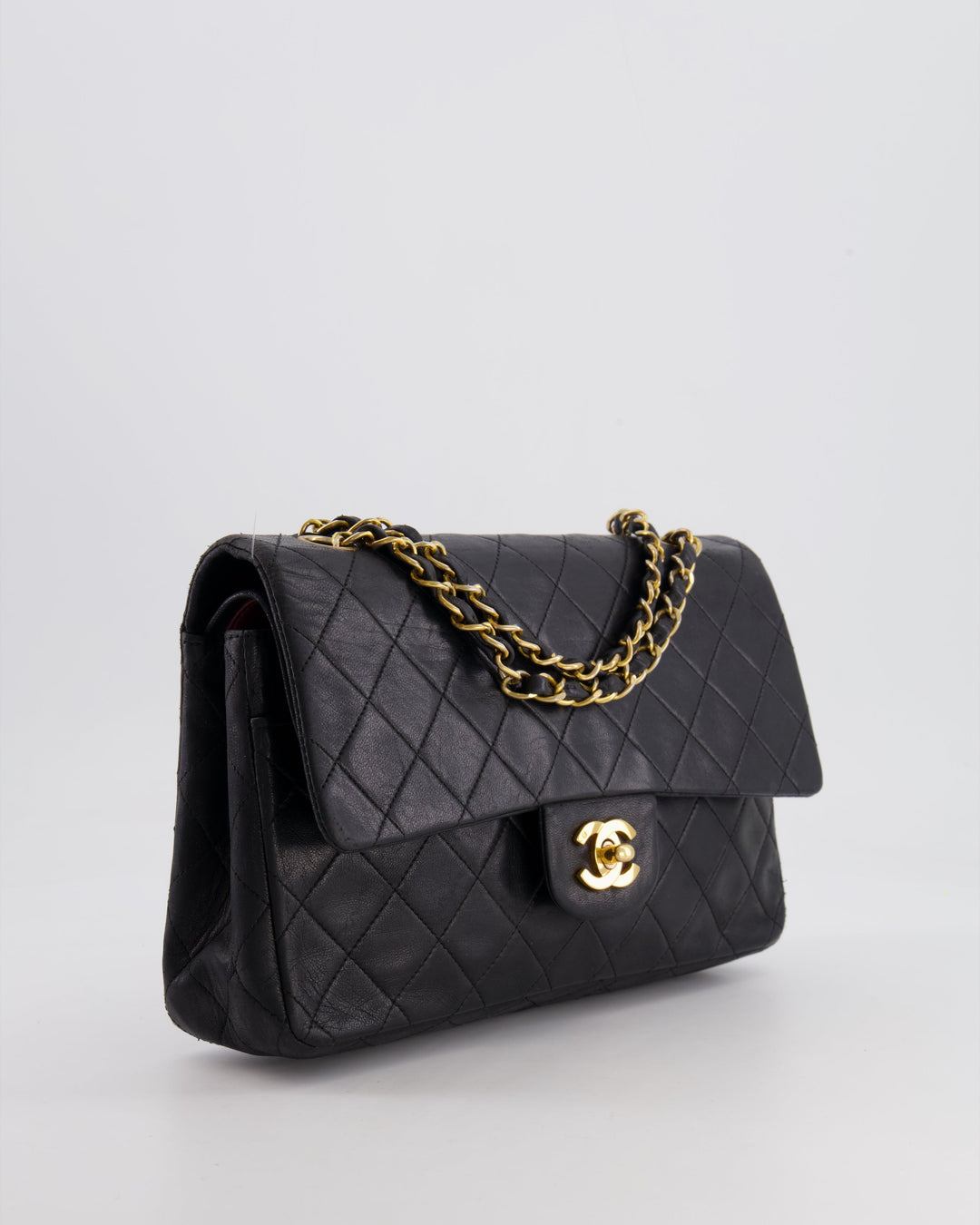 Top Quality Chanel Vintage Black Medium  Classic Double Flap Bag in Lambskin Leather with 24K Gold Hardware