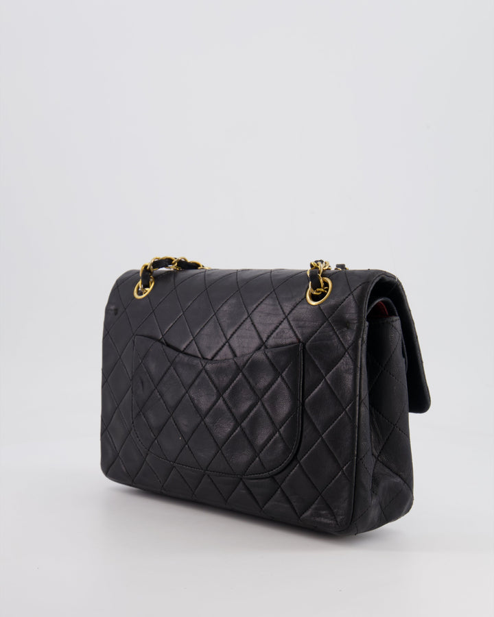 Top Quality Chanel Vintage Black Medium  Classic Double Flap Bag in Lambskin Leather with 24K Gold Hardware