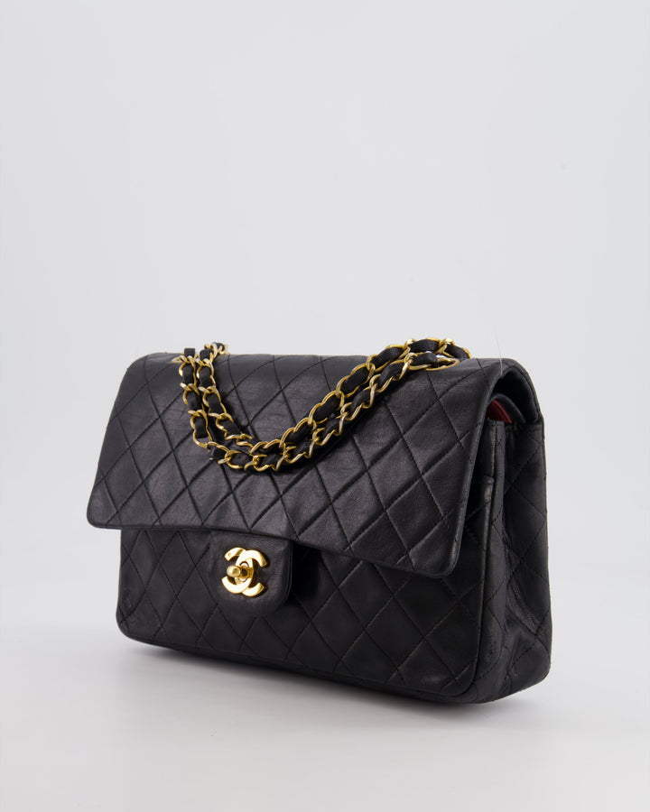 Top Quality Chanel Vintage Black Medium  Classic Double Flap Bag in Lambskin Leather with 24K Gold Hardware