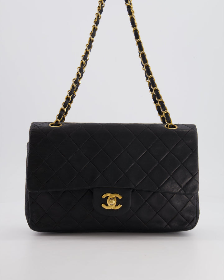 Top Quality Chanel Vintage Black Medium  Classic Double Flap Bag in Lambskin Leather with 24K Gold Hardware