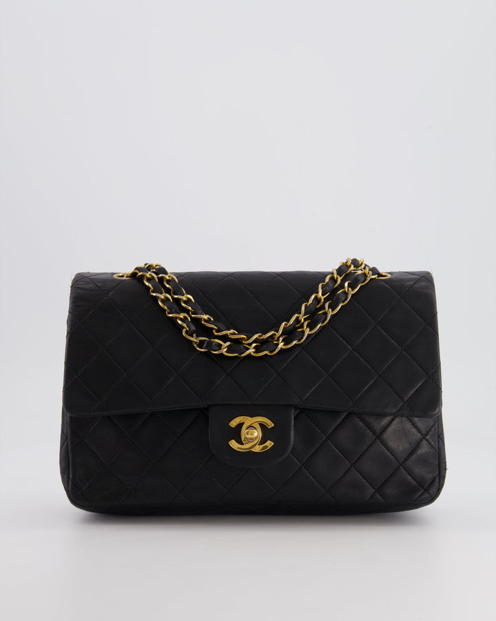 Top Quality Chanel Vintage Black Medium  Classic Double Flap Bag in Lambskin Leather with 24K Gold Hardware