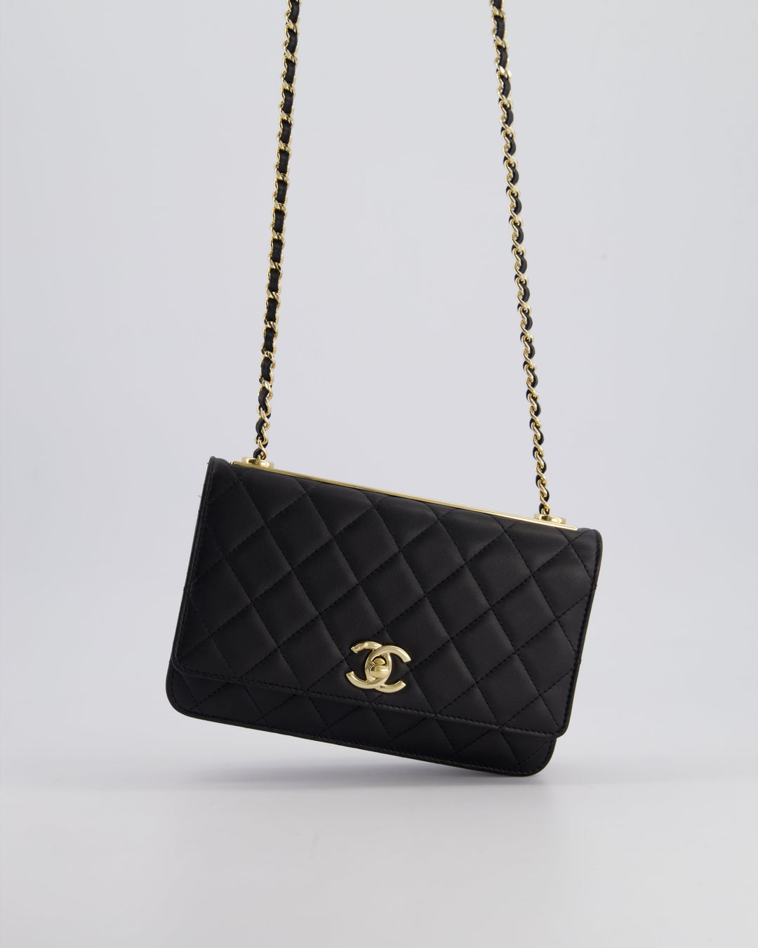 Top Quality Chanel Black Trendy Wallet on Chain Bag in Lambskin Leather with Champagne Gold Hardware