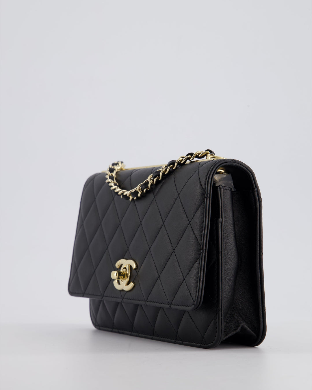 Top Quality Chanel Black Trendy Wallet on Chain Bag in Lambskin Leather with Champagne Gold Hardware